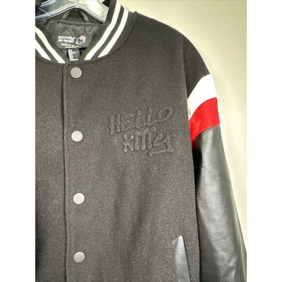 FOREVER 21 x Hello Kitty Striped Black Red Moto Varsity Jacket Small Varsity - Picture 8 of 12